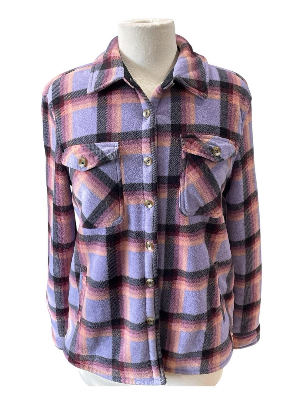 Sage Collective Jacket Women’s Small Purple Button Up Plaid Fleece Sherpa Lined